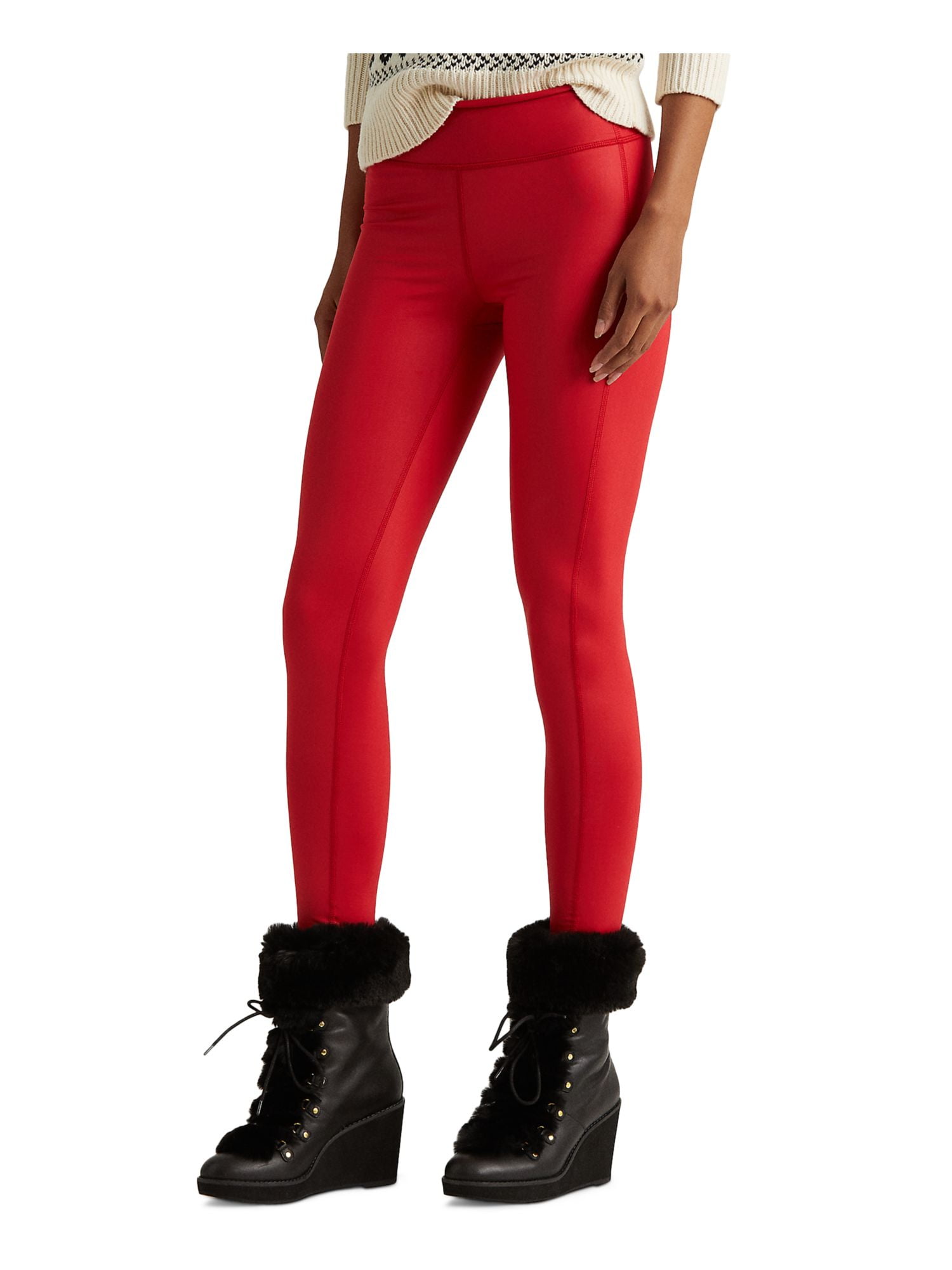 RALPH LAUREN Womens Red Stretch Skinny Leggings XL