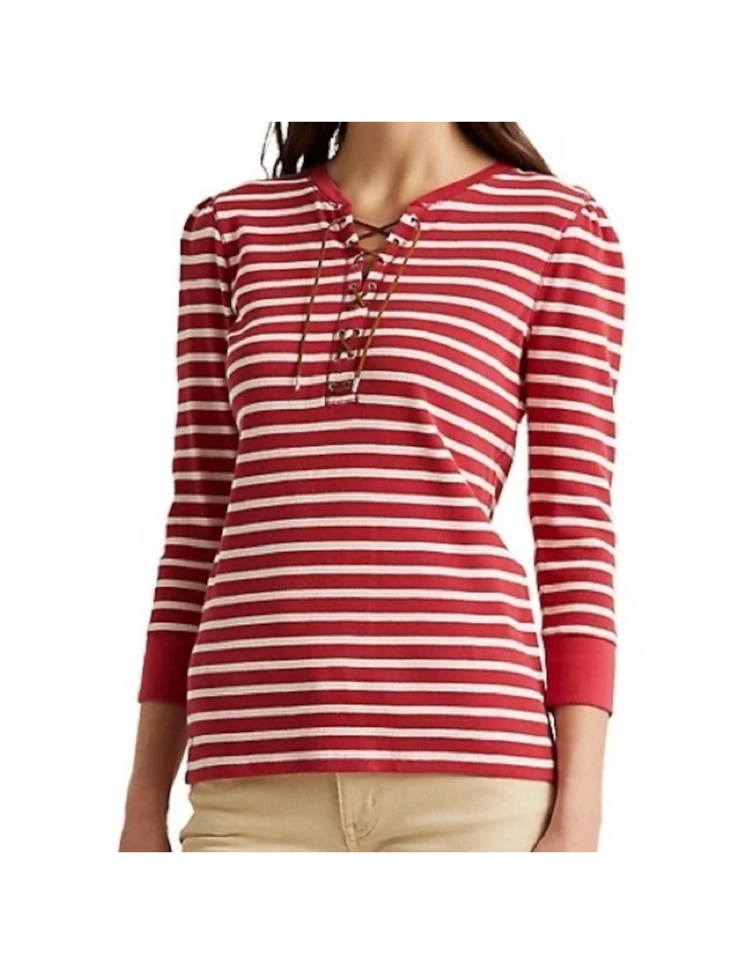 Lauren Ralph Lauren Women's Striped Snap-Trim Long-Sleeve Top Yellow Size XS main image 0
