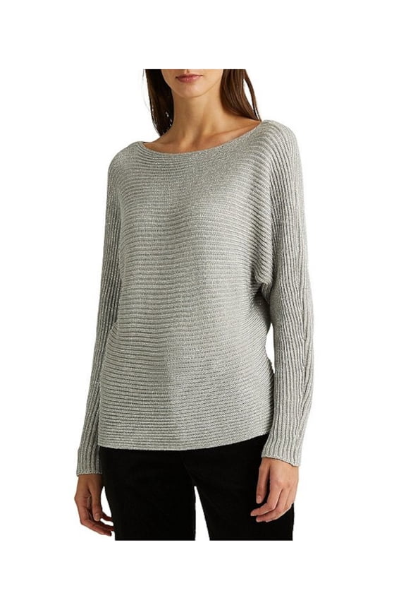 Womens Silver Metallic Textured Long Sleeve Boat Neck Sweater XL