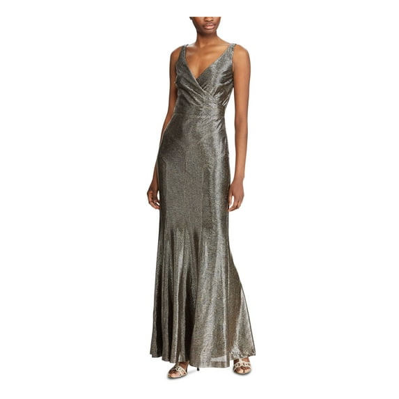 RALPH LAUREN Womens Silver Spaghetti Strap V Neck Maxi Evening Sheath Dress 12