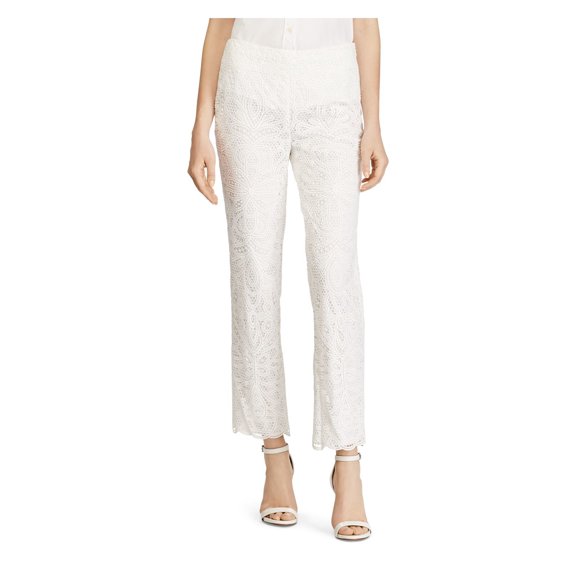 RALPH LAUREN Womens White Lace Straight leg Pants Size: 6