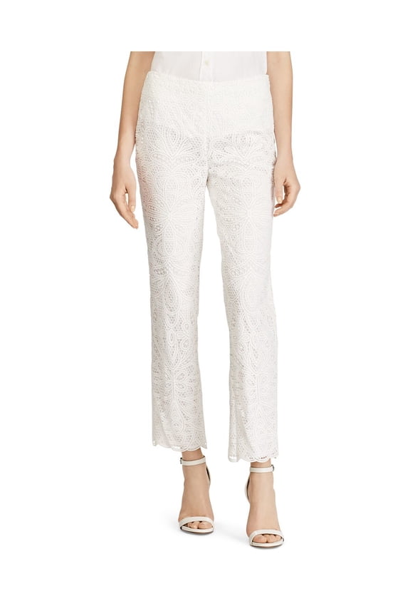 Womens White Lace Straight leg Pants Size: 6