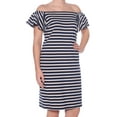 thumbnail image 1 of RALPH LAUREN Womens White Ruffled Striped Off Shoulder Dress Petites Size: L, 1 of 2