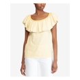 thumbnail image 1 of RALPH LAUREN Womens Yellow Ruffled Striped Sleeveless Jewel Neck Top L, 1 of 3