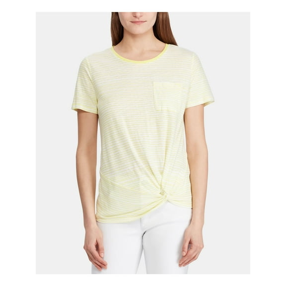 RALPH LAUREN Womens Yellow Striped Short Sleeve Crew Neck T-Shirt 2XS