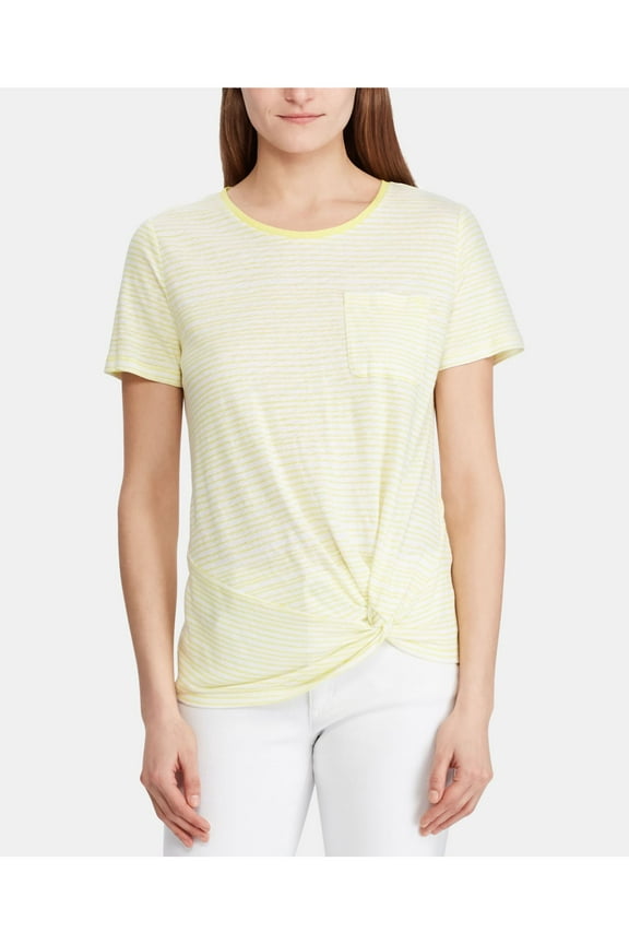Womens Yellow Striped Short Sleeve Crew Neck T-Shirt 2XS