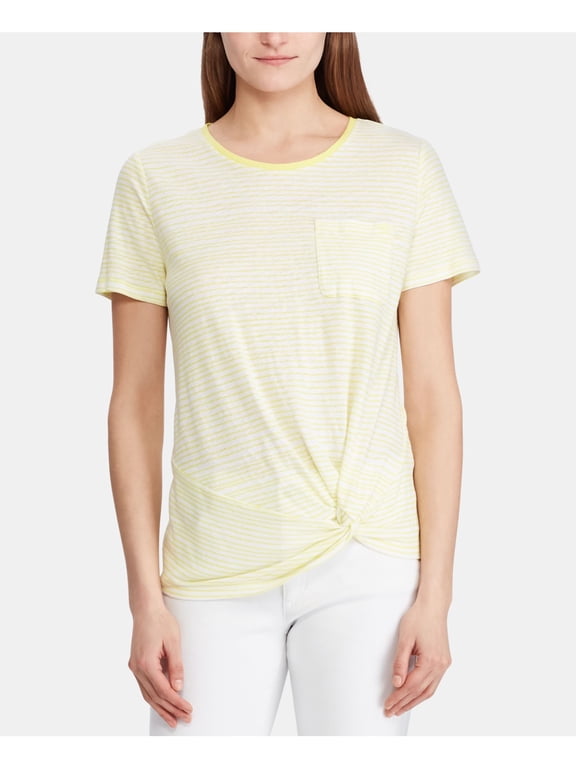 Womens Yellow Striped Short Sleeve Crew Neck T-Shirt S