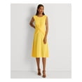 thumbnail image 1 of RALPH LAUREN Womens Yellow Zippered Twist Front Sleeveless Round Neck Knee Length Party Fit + Flare Dress 0, 1 of 4