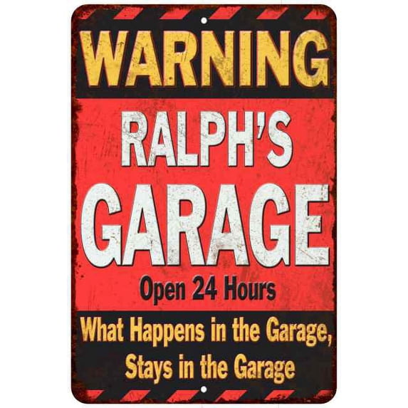 RALPH'S Garage Warning Man Cave Wall Decor 8 x 12 High Gloss Metal 208120030065