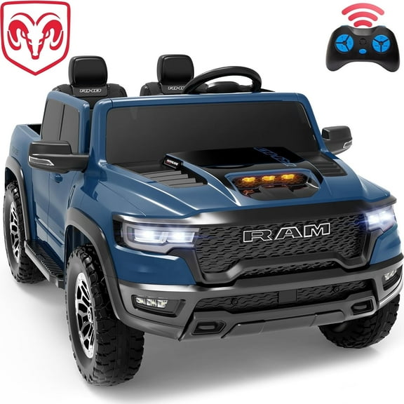 RAM 1500 24V Powered Ride on Cars for Kids, Extra large Real 2 Seat Ride on Toys with Remote Control, LED Light, MP3 Player, Electric Vehicles Ride on Truck for Boys Girls Gifts, Blue
