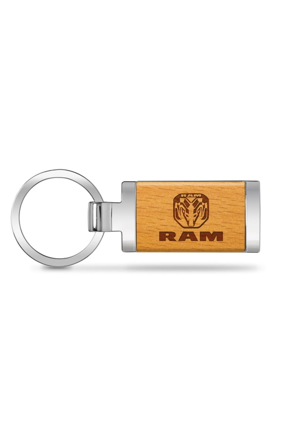 RAM 2019 Laser Engraved Maple Wood Chrome Metal Trim Key Chain