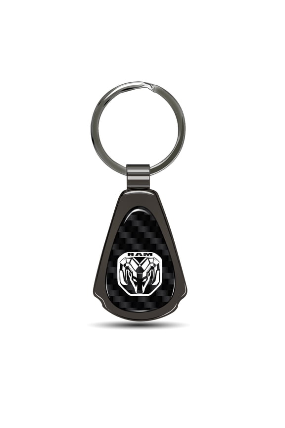 RAM 2019 Logo Real Black Carbon Fiber Gunmetal Black Metal Teardrop Key Chain
