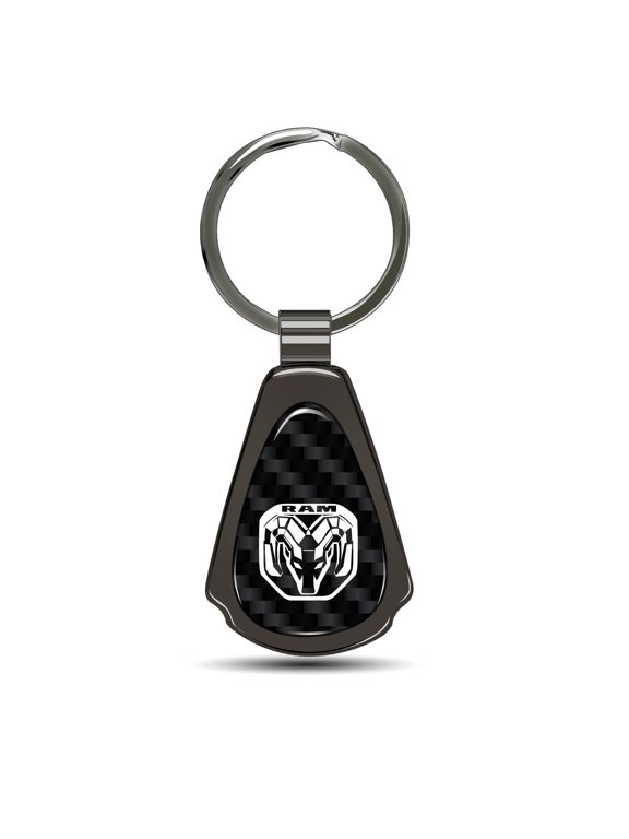 RAM 2019 Logo Real Black Carbon Fiber Gunmetal Black Metal Teardrop Key Chain