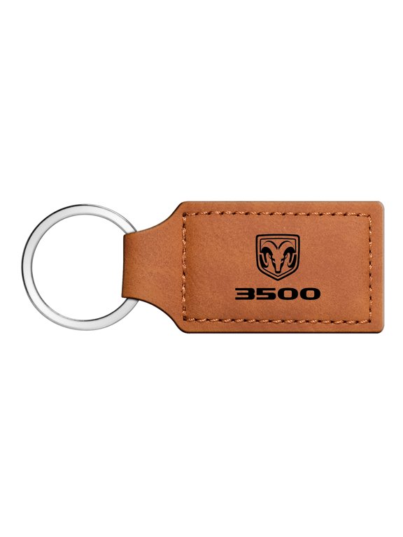 RAM 3500 Logo Rectangular Brown Leather Key Chain