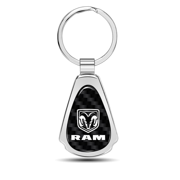 RAM Logo Real Black Carbon Fiber Chrome Metal Teardrop Key Chain Key-ring