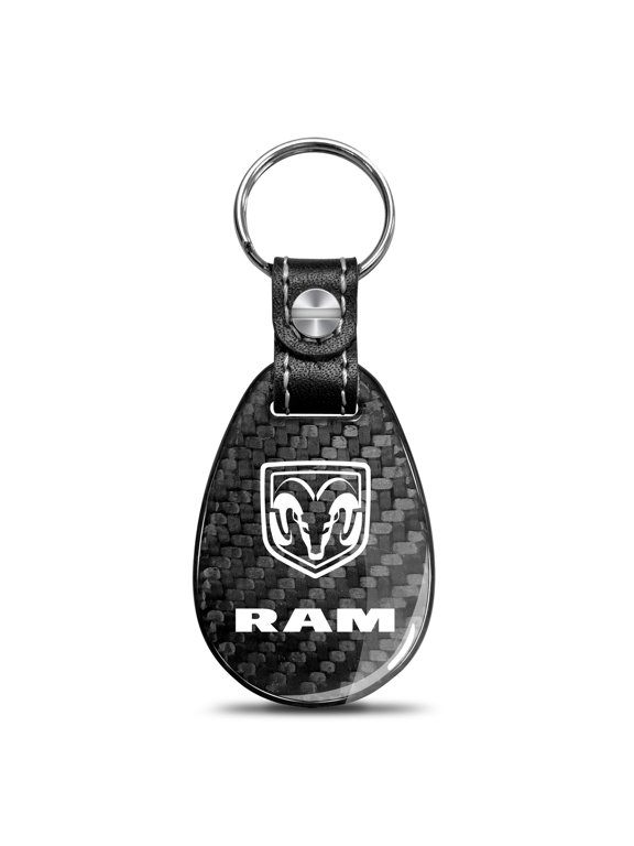RAM Logo Real Black Carbon Fiber with Leather Strap Large Tear Drop Key Chain