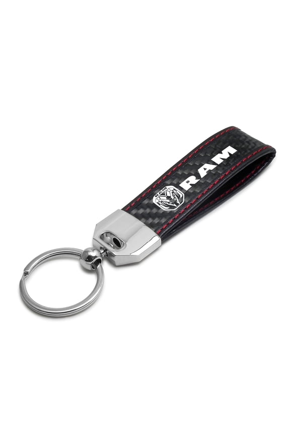 RAM New Logo 2019 up Real Black Carbon Fiber Loop Strap Key Chain with Red Stitching