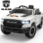 RAM 1500 Ride on Car Toy for Kids, 12V Powered Ride on Truck Toy with Remote Control, 4 Wheel Suspension, Safety Belt, Music, Bluetooth, LED Lights, Electric Cars for 3-5 Yrs Boy Girl, White