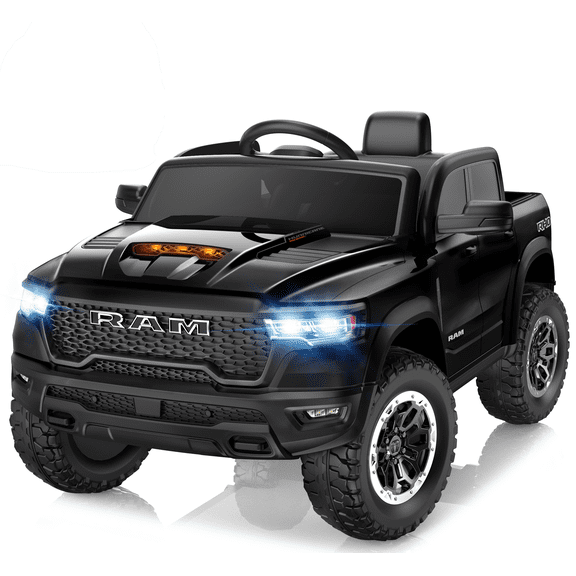 RAM 1500 Ride on Car for Kids, 12V Powered Ride on Truck w/ Remote Control, 4 Wheel Suspension, Bluetooth, Lights, Electric Cars for 3-5 Yrs