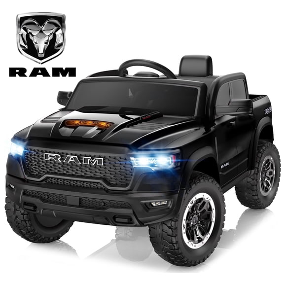 RAM 1500 Ride on Car Toy for Kids, 12V Powered Ride on Truck Toy with Remote Control, 4 Wheel Suspension, Safety Belt, Music, Bluetooth, LED Lights, Electric Cars for 3-5 Yrs Boy Girl