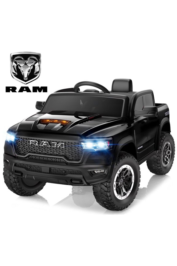RAM 1500 Ride on Car Toy for Kids, 12V Powered Ride on Truck Toy with Remote Control, 4 Wheel Suspension, Safety Belt, Music, Bluetooth, LED Lights, Electric Cars for 3-5 Yrs Boy Girl, Black