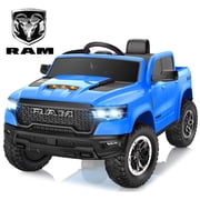 RAM 1500 Ride on Car Toy for Kids, 12V Powered Ride on Truck Toy with Remote Control, 4 Wheel Suspension, Safety Belt, Music, Bluetooth, LED Lights, Electric Cars for 3-5 Yrs Boy Girl, Blue