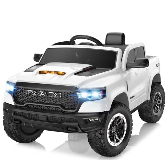 RAM 1500 Ride on Car for Kids, 12V Powered Ride on Truck w/ Remote Control, 4 Wheel Suspension, Bluetooth, Lights, Electric Cars for 3-6 Yrs