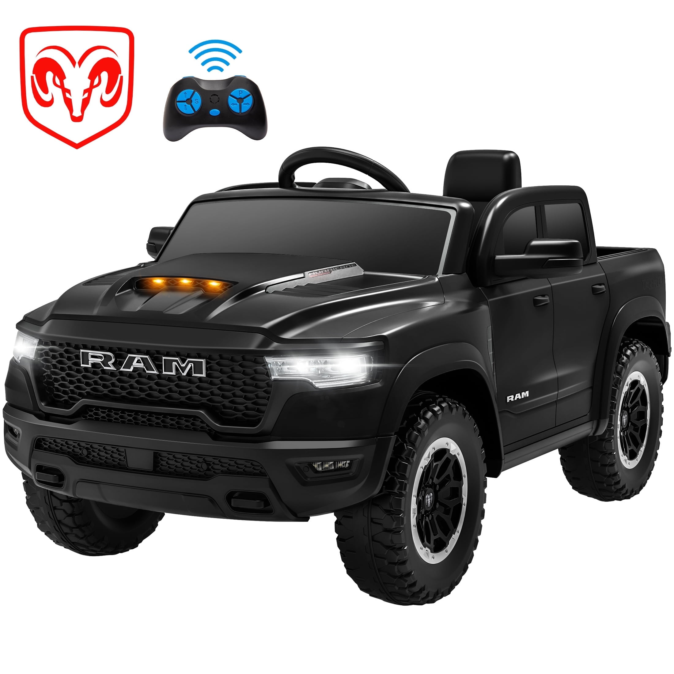 Black 12V RAM 1500 Ride-On Truck with Remote Control