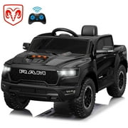 RAM 1500 Ride on Car Toy for Kids, 12V Powered Ride on Truck Toy with Remote Control, 4 Wheel Suspension, Safety Belt, Music, Bluetooth, LED Lights, Electric Cars for 3-5 Yrs Boy Girl, Black