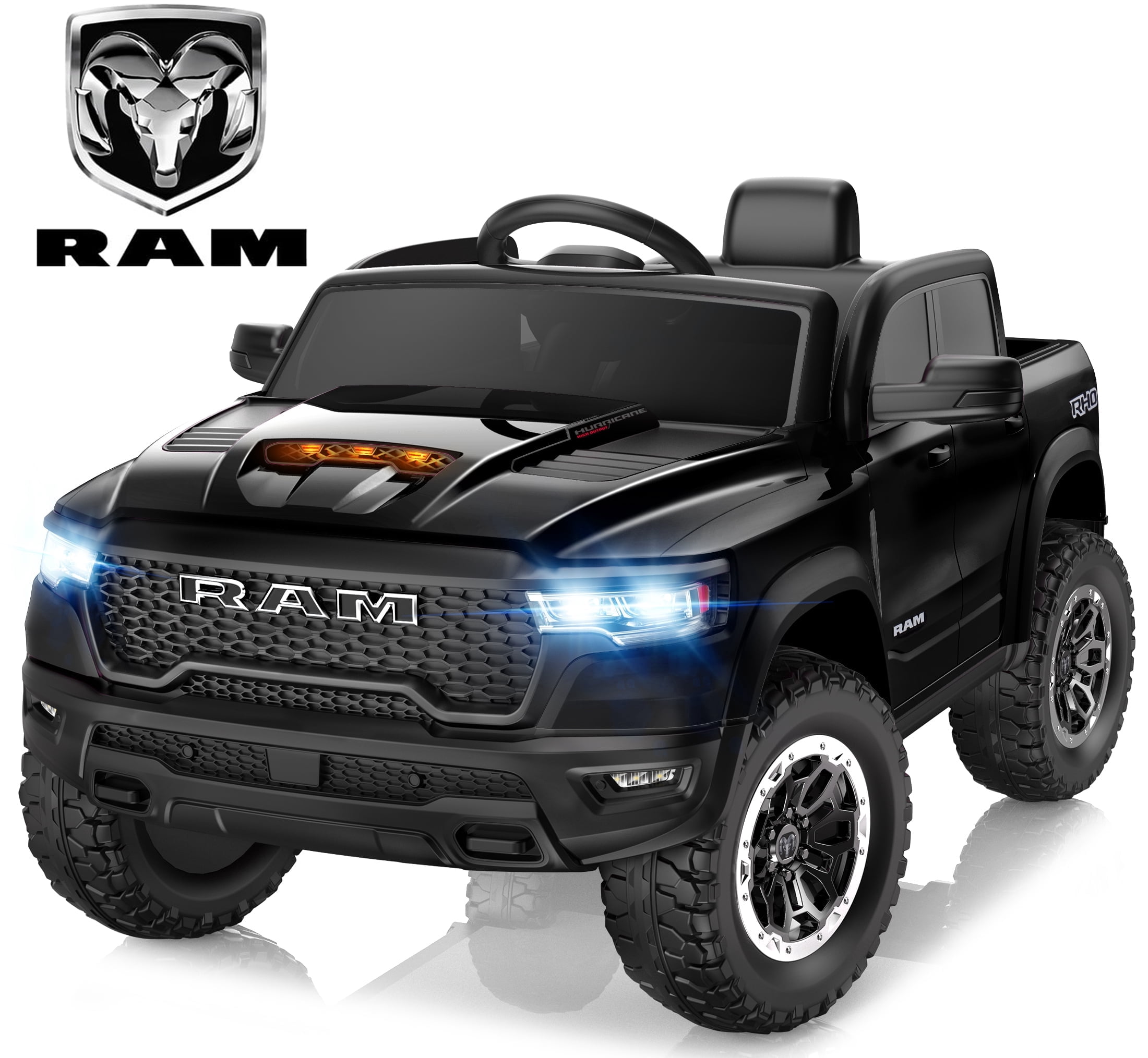 RAM 1500 Ride on Car Toy for Kids, 12V Powered Ride on Truck Toy with Remote Control, 4 Wheel Suspension, Safety Belt, Music, Bluetooth, LED Lights, Electric Cars for 3-5 Yrs Boy Girl, Black