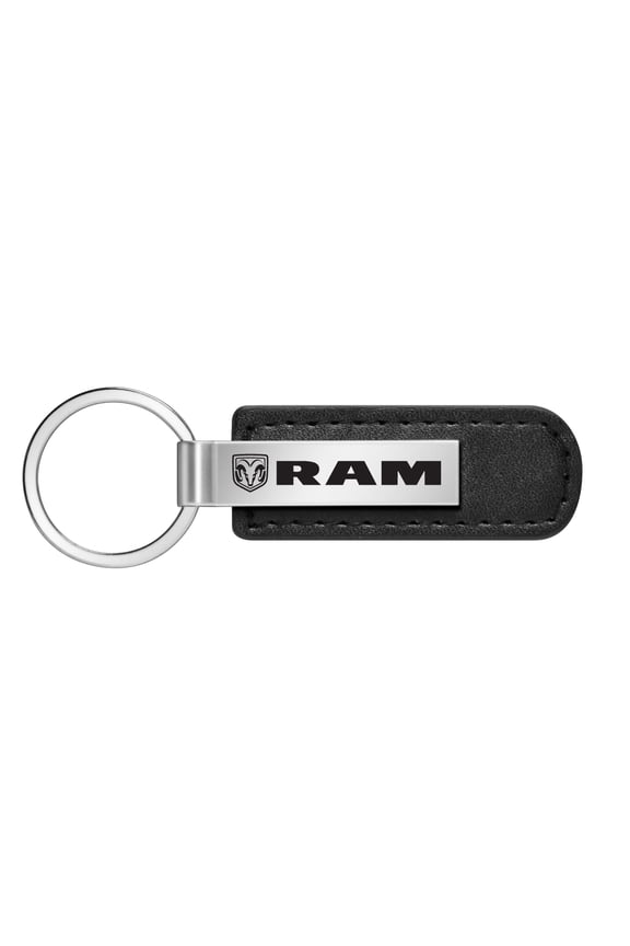RAM Black PU Leather Strap Silver Metal Bar LED Printed Logo Key Chain