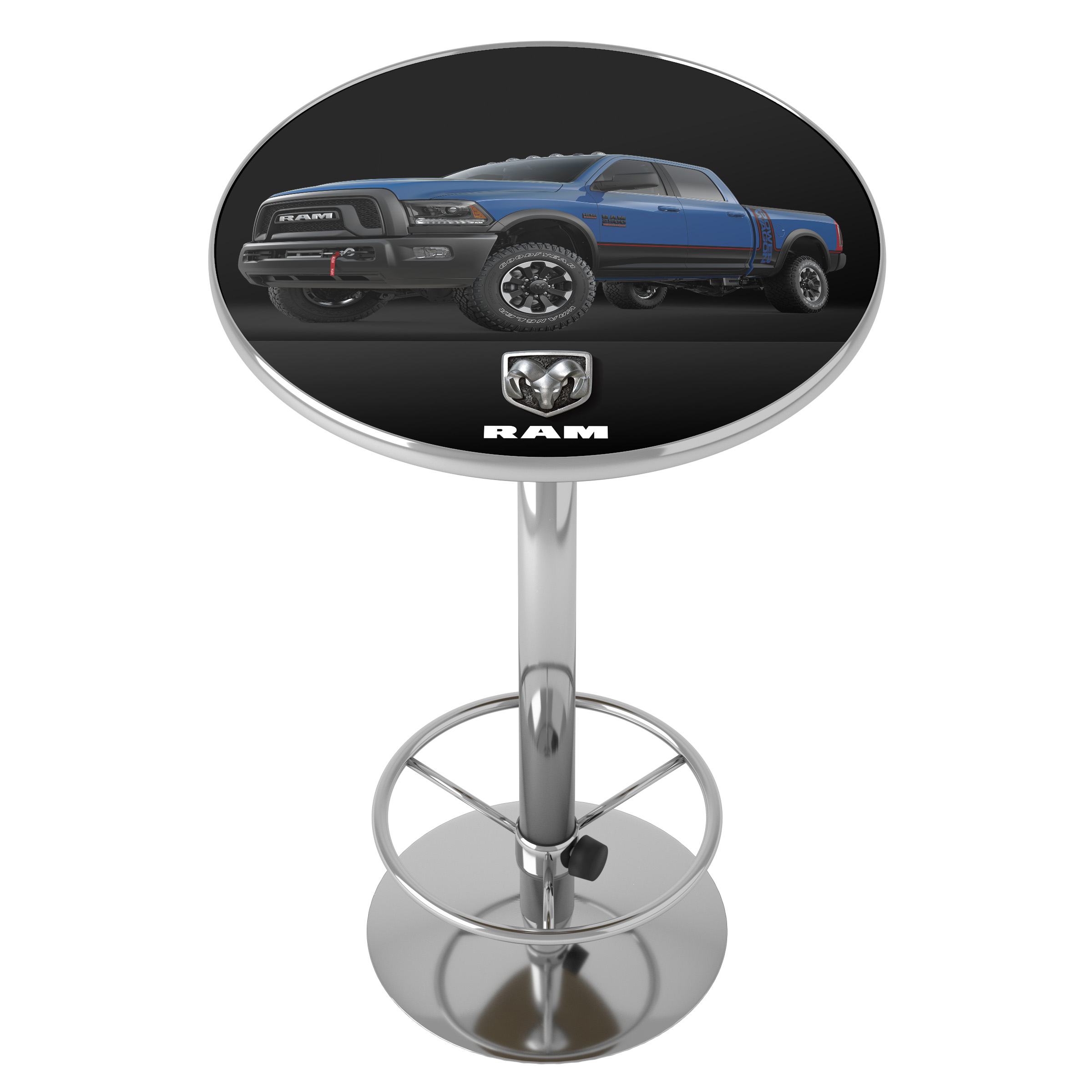 RAM Truck Blue Bar Table with Adjustable Footrest and Acrylic Top