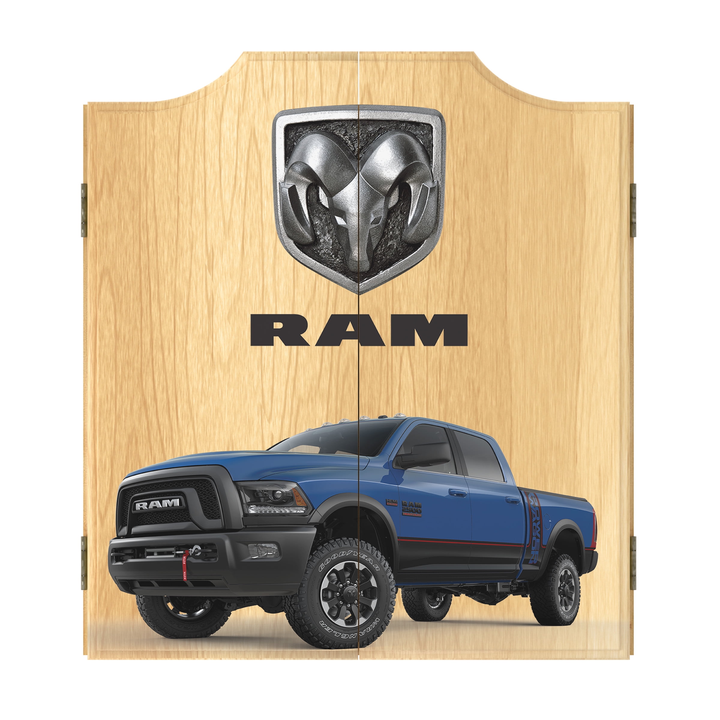 RAM Truck Blue Dart Board Cabinet Set with 6 Steel Tip Darts
