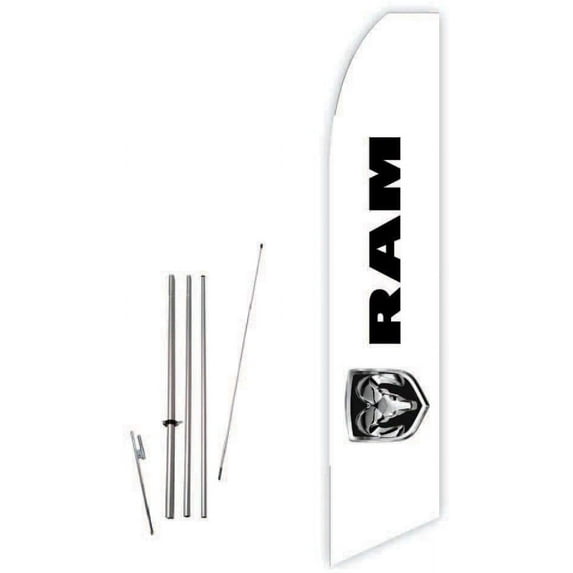 RAM White Super Novo Feather Flag - Complete with 15ft Pole Set and Ground Spike