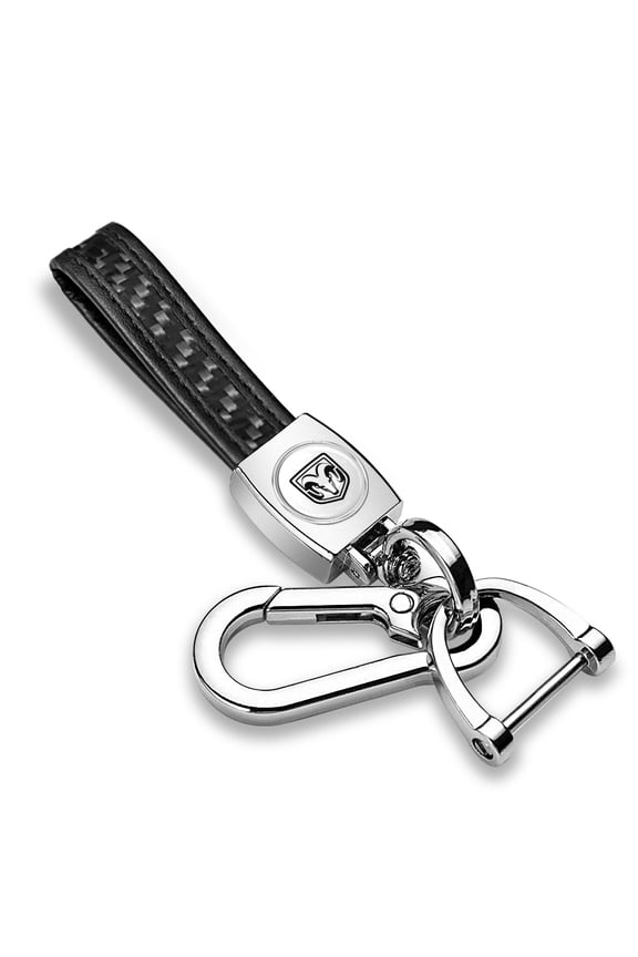 RAM in White Real Black Carbon Fiber Loop-Strap Chrome Hook Key Chain