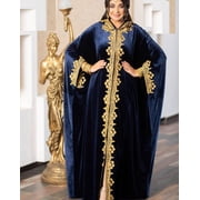 RAMADAN DRESS NAVY BLUE HANDCRAFTED ZARI WORK STITCHED GEORGETTE KAFTAN PARTY DRESS