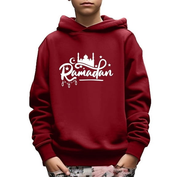 RAMADAN Print Boy's Spring Autumn Hoodie Long Sleeve Comfy Loose Casual Graphics Design Pullover Sweatshirt 5T-14Y