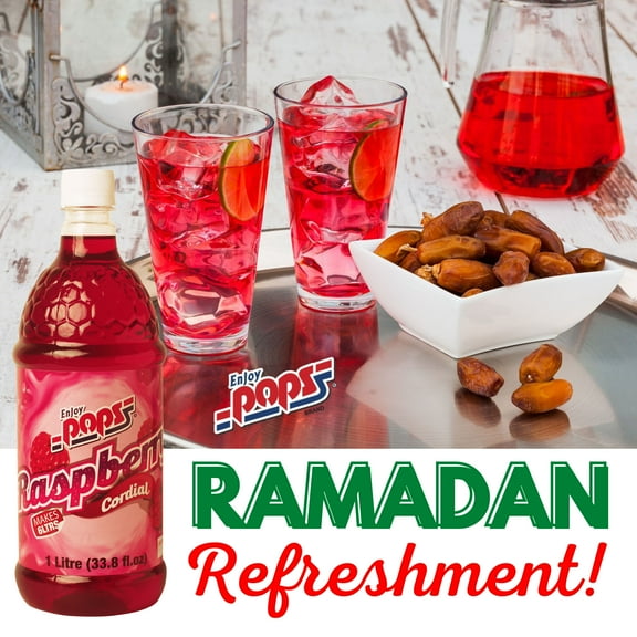 RAMADAN REFRESHMENT DRINK (For Iftar) Beverage Base Raspberry Cordial (Pack Of 1 x 33.8 Oz) Delicious Raspberry Flavor Drink Enjoy POPS