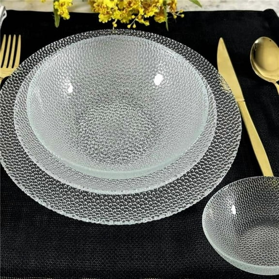 RAMART Studio Glass  Cabana Glass Dinnerware Set, Clear - Set of 24