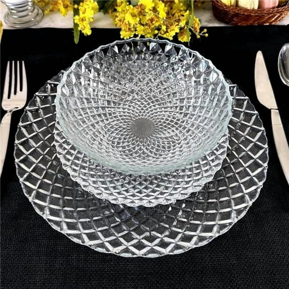 RAMART Studio Glass  Pavo Glass Dinnerware Set, Clear - Set of 12