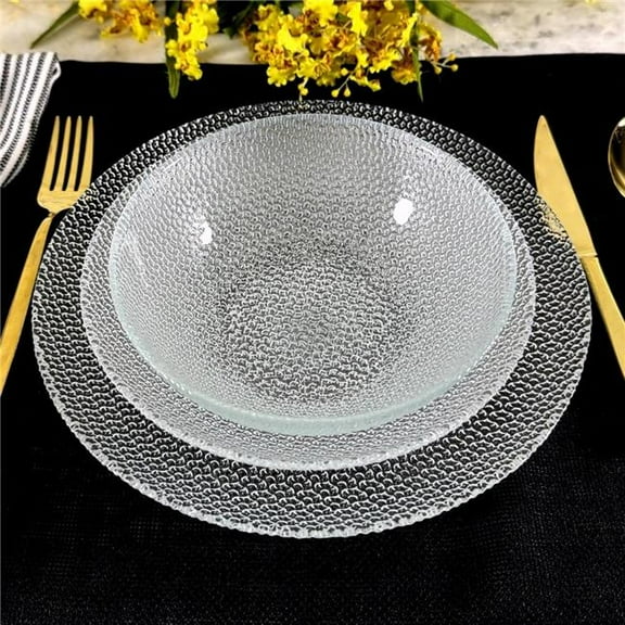 RAMART Studio Glass R1248-0 Cabana Glass Dinnerware Set, Clear - Set of 18