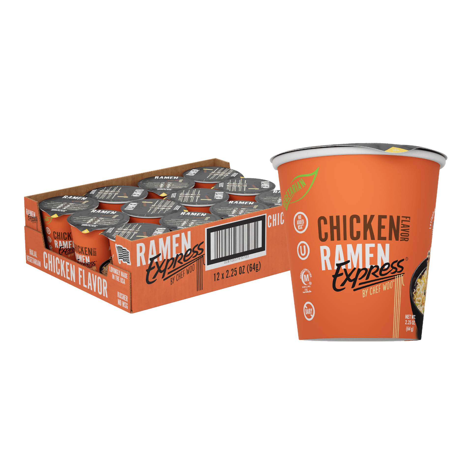Chicken-Flavor Ramen Cups, 2.25 Oz, Pack of 12 | Plant-Based, Vegan, Kosher, Halal