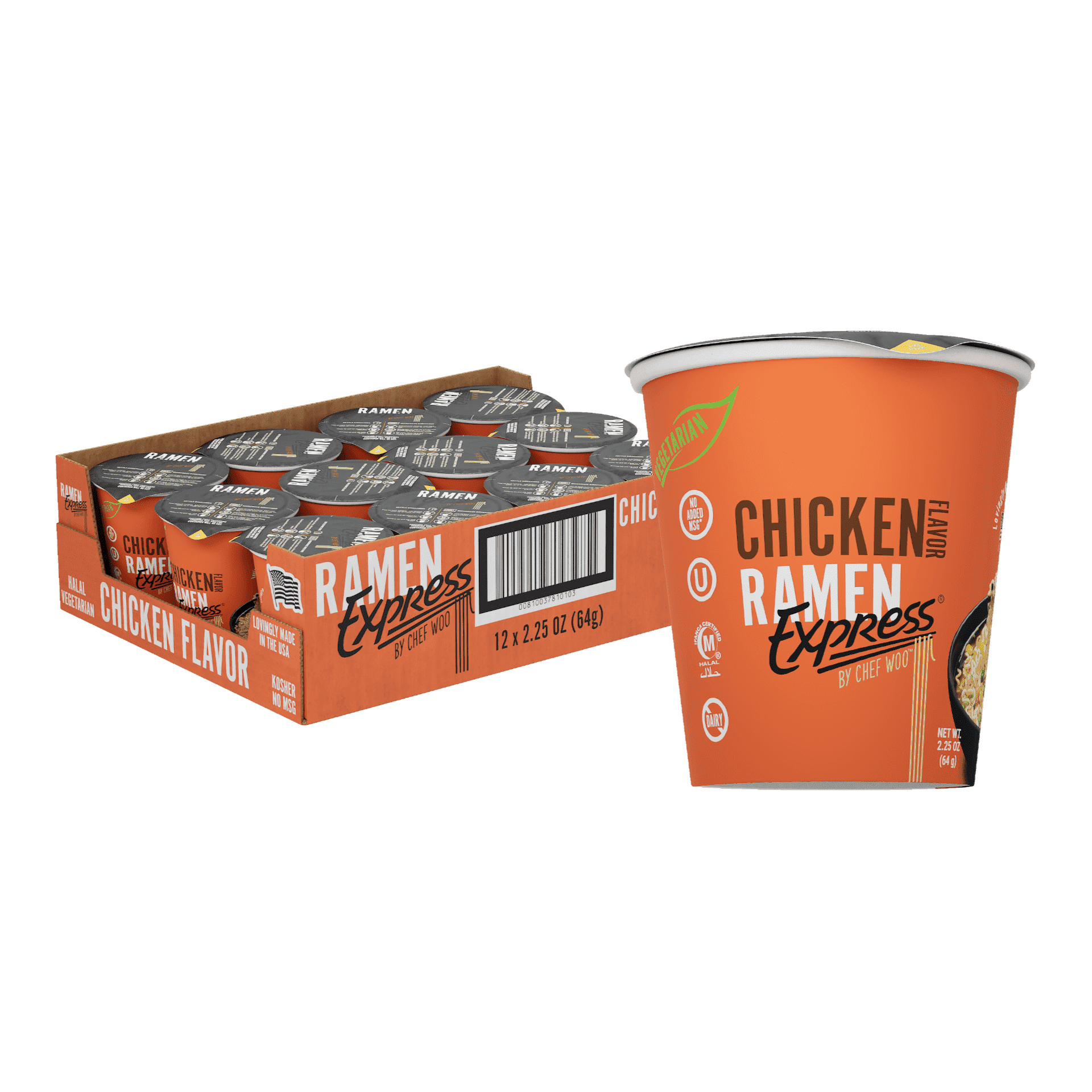 RAMEN EXPRESS Chicken Flavor Ramen Cup Noodle, 2.25 Oz Each (Pack Of 12) | Animal-free Ramen Noodles | All Plant-based | Made in U.S. with finest American flour