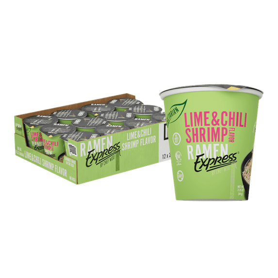 RAMEN EXPRESS Lime Chili Shrimp Flavor Ramen Cup Noodle, 2.25 Oz Each (Pack Of 12) | Animal-free Ramen Noodles | All Plant-based | Made in U.S. with finest American flour