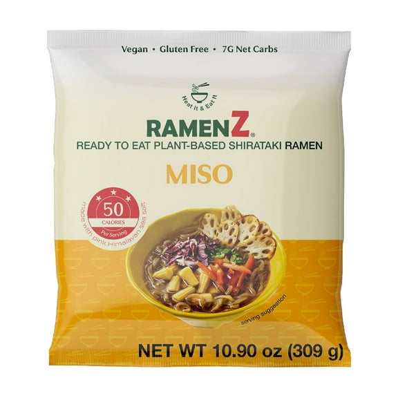 RAMEN Z Miso 1 Pack Shiratake noodles, Keto, Gluten Free, Dairy free, No Trans Fat, Konjac Noodles