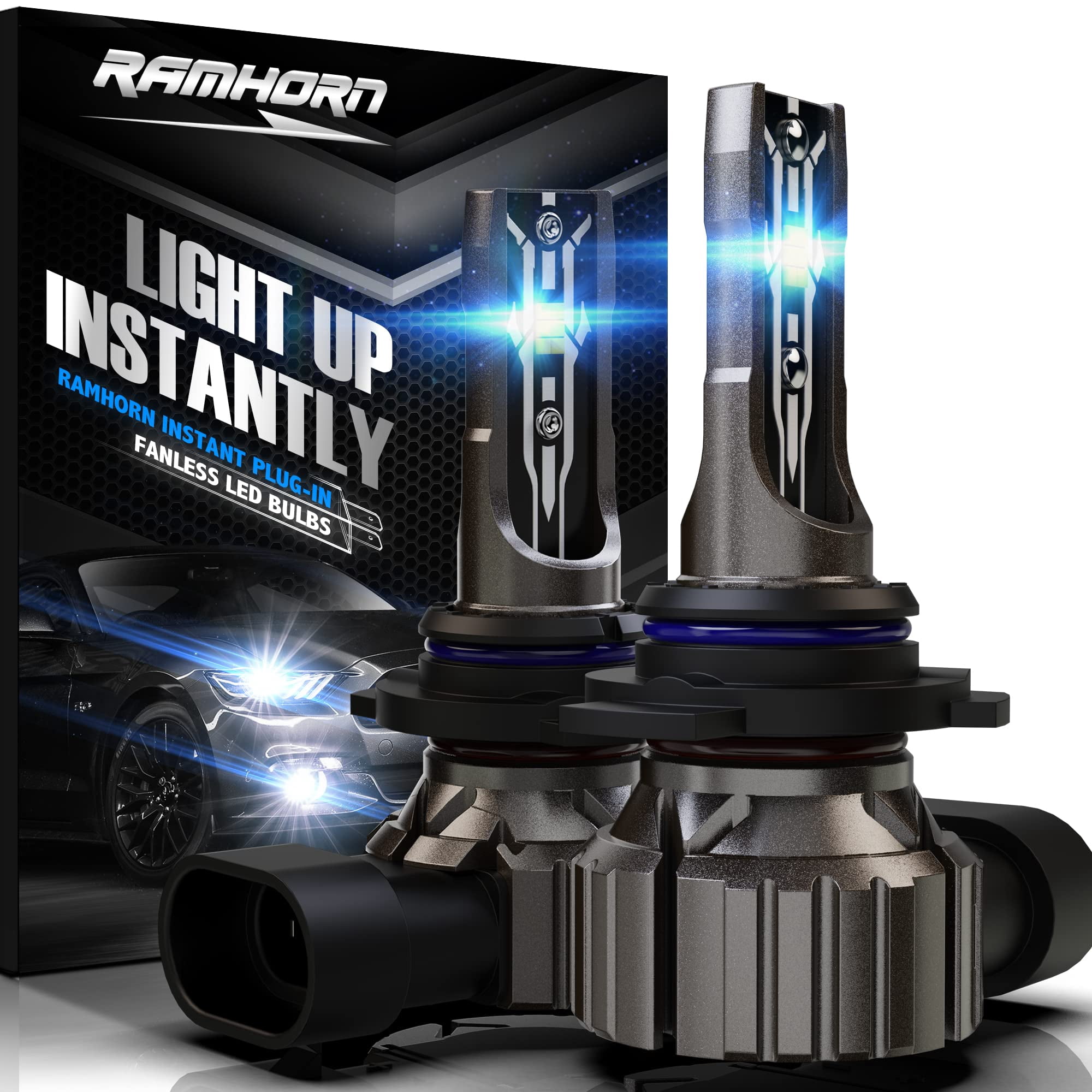 RAMHORN 9012 LED Bulbs, HIR2 12000 LM 6500K Xenon White Fanless Instant ...