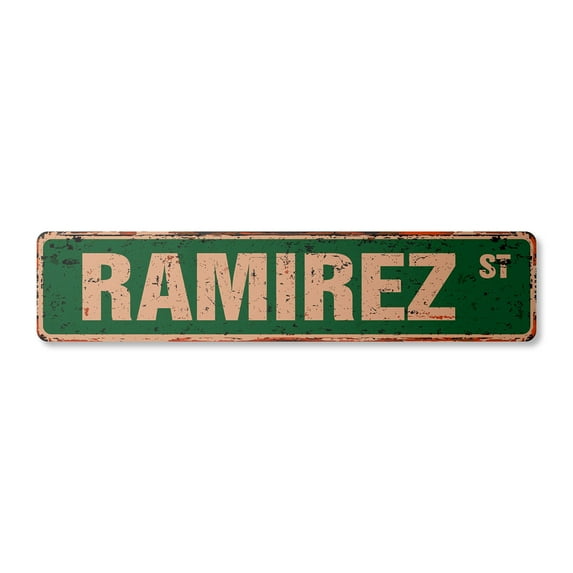 RAMIREZ Vintage Aluminum Street Sign Childrens Name Room Metal Sign rustic metal tin | Indoor/Outdoor |  24" Wide