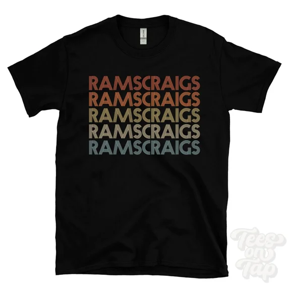 RAMSCRAIGS REPEATED RETRO STYLE T-SHIRT mens & womens uk place name gift