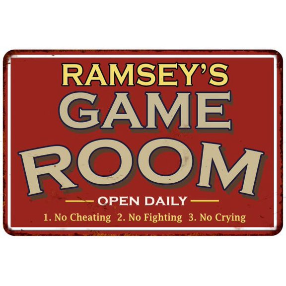 RAMSEY'S Game Room Sign Vintage Look 8 x 12 High Gloss Metal 208120001371