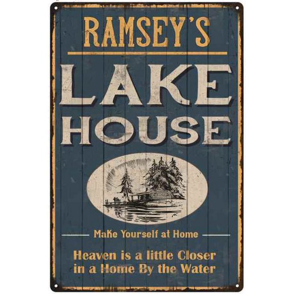 RAMSEY'S Lake House Blue Cabin Home Decor Gift 8x12 Metal 208120038373